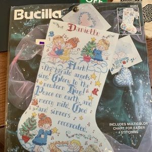 Bucilla 83252 Christmas Stocking Counted Cross Stitch Kit New Sealed Hark Angels